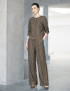 Front Pleated Wide Leg Pockets Detail Casual Pants