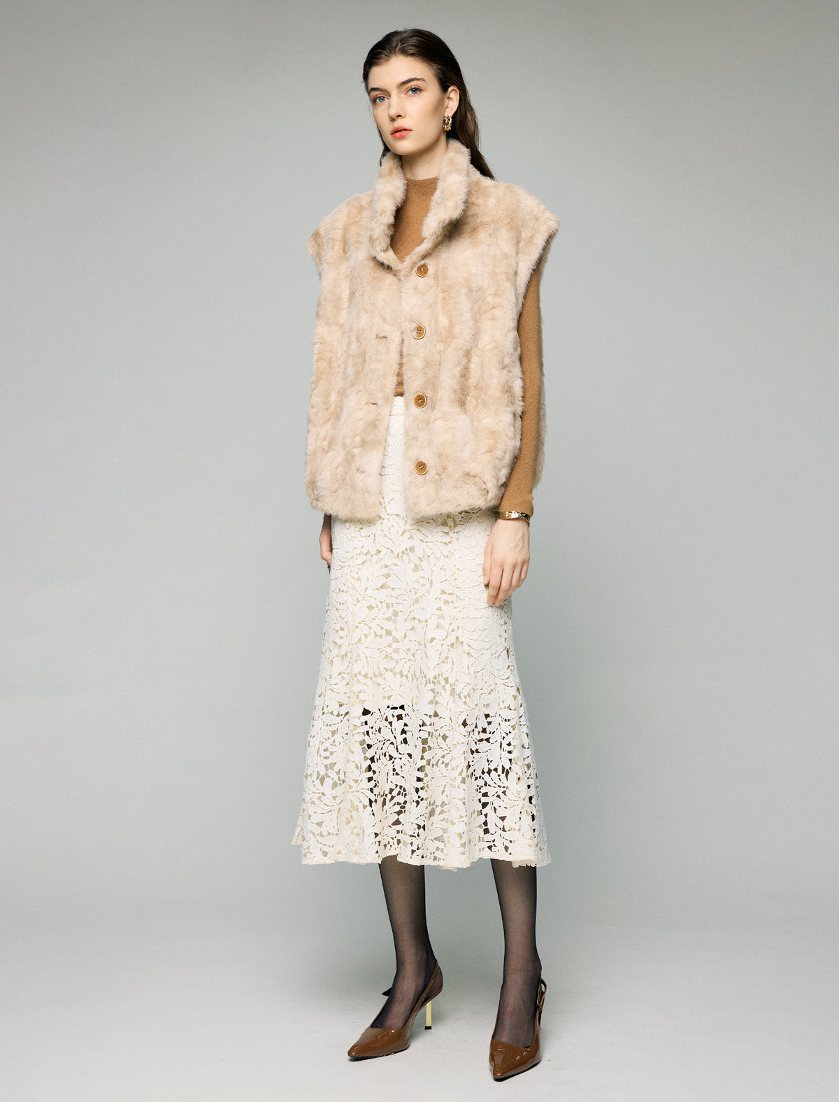 Stand-Collar Button-Front Sleeveless Cropped Vest