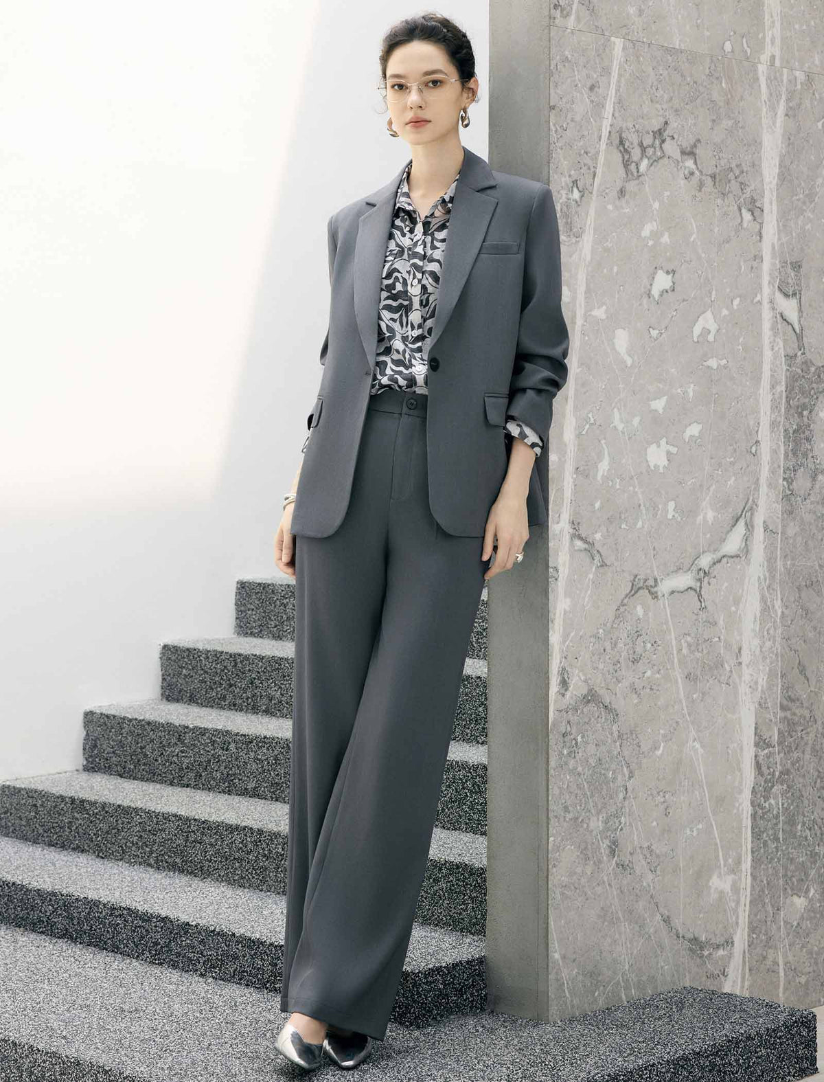 Notched Lapel Single Button Tailored Blazer