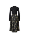 Floral Print Long-Sleeve Mixed-Media Midi Dress