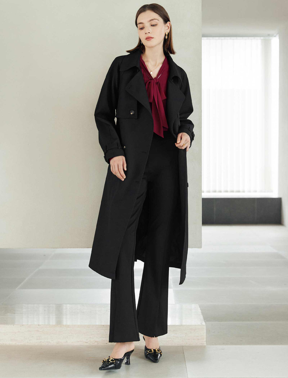 Burgundy Tie-Neck Blouse
