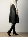 Coated Wrap-Front A-Line Midi Skirt