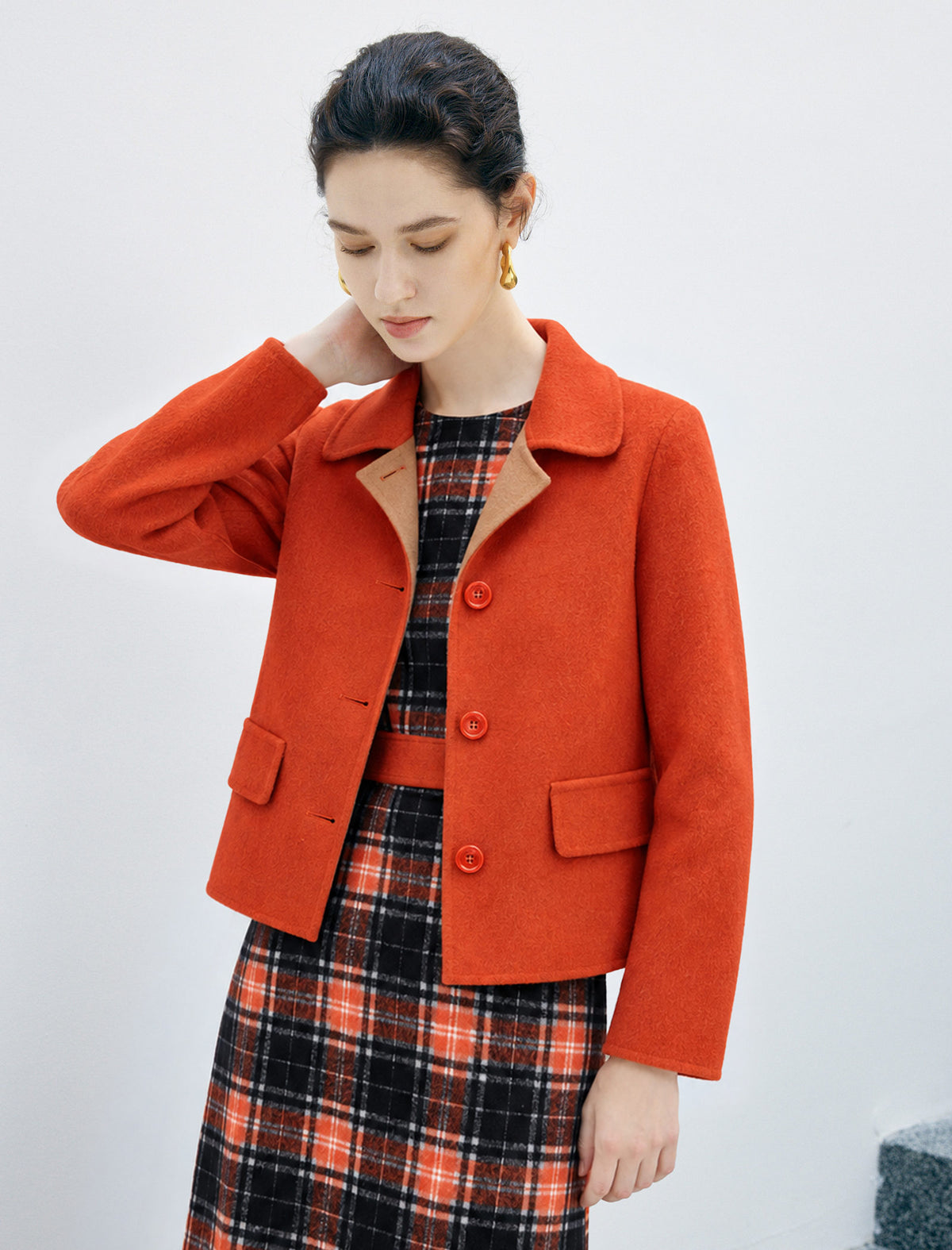 Wool Blend Long Sleeve Fitted Straight-Fit Jacket