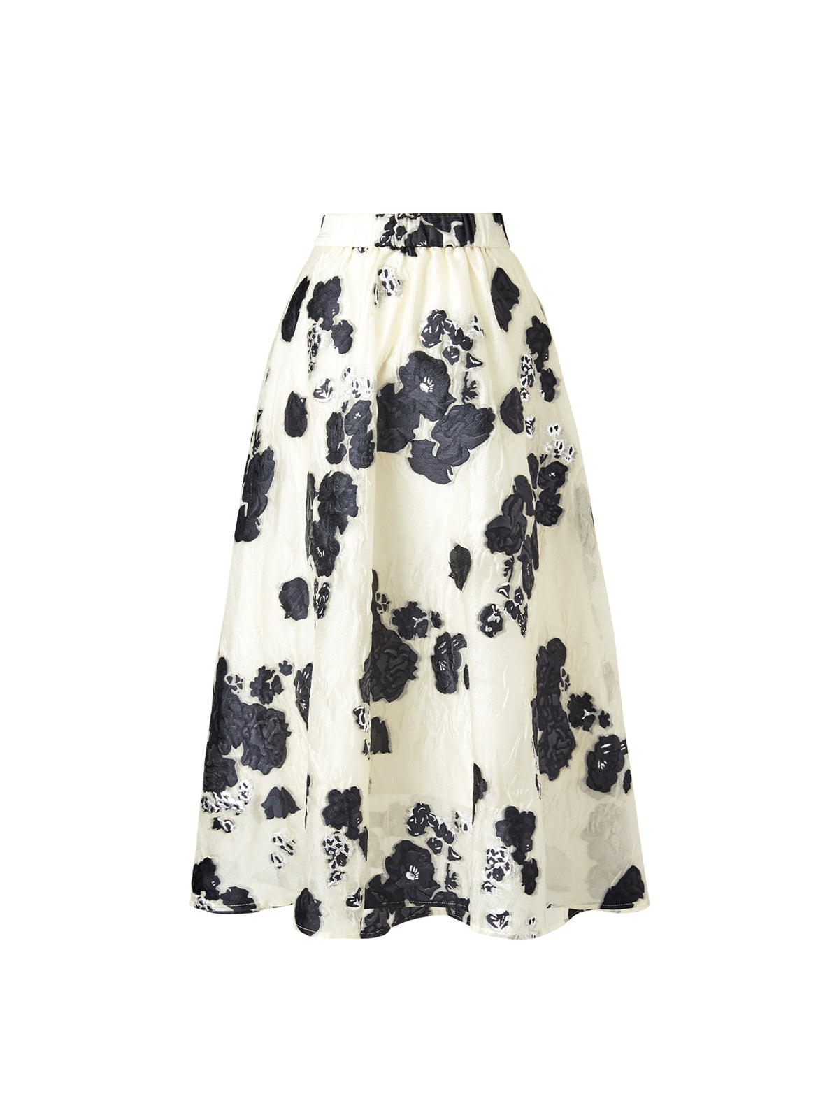 High Waist Floral Jacquard A Line Midi Skirt