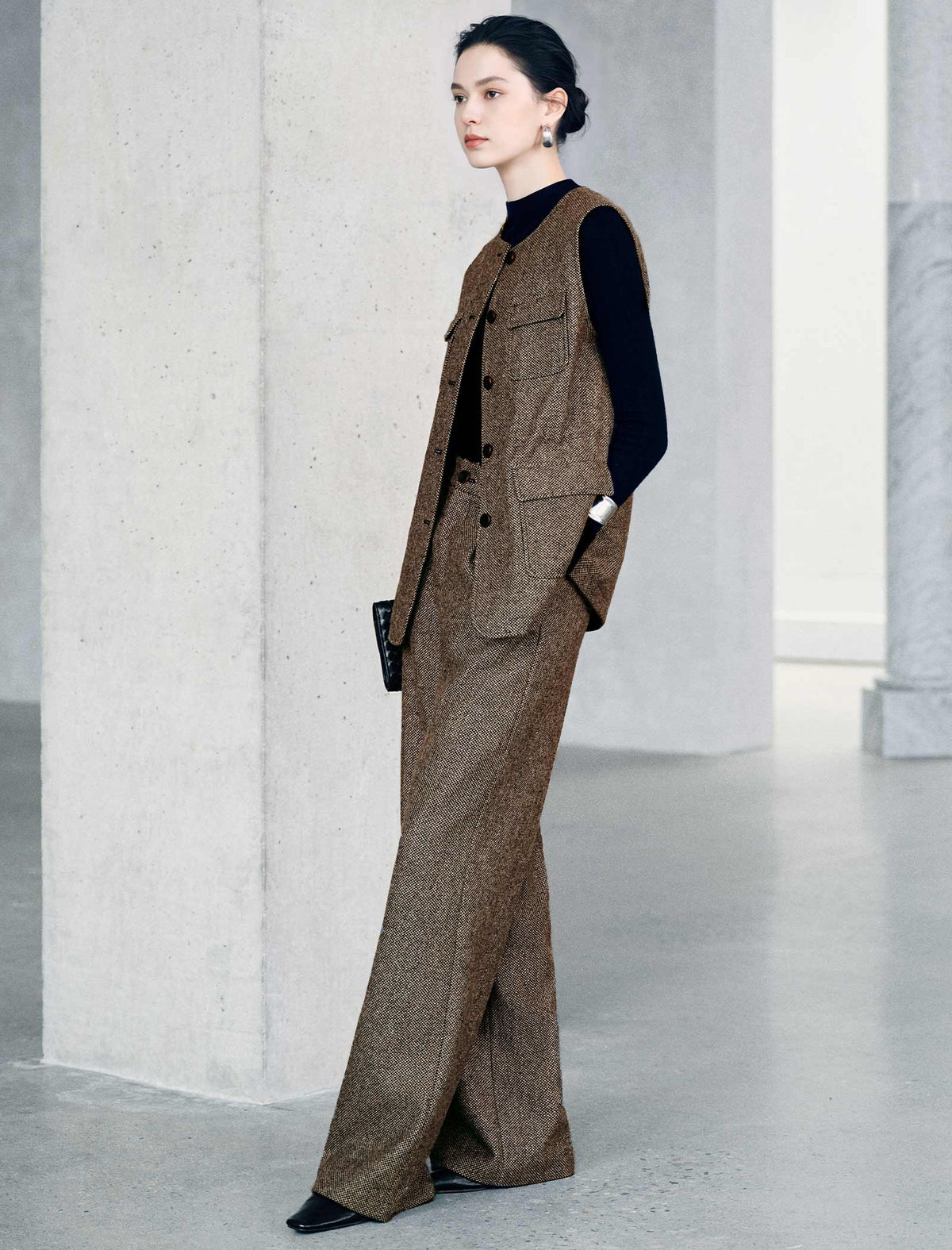 Textured High Waist Wide Leg Pants