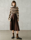 Wool Blend Pleated A-Line Midi Skirt