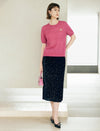 Wool Blend Pearl Brooch Short Sleeve Sweater