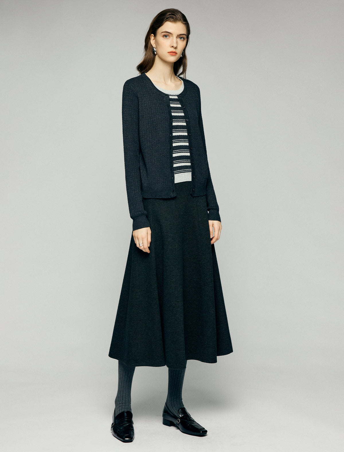 Blend Textured Long Sleeve Button Front Cardigan