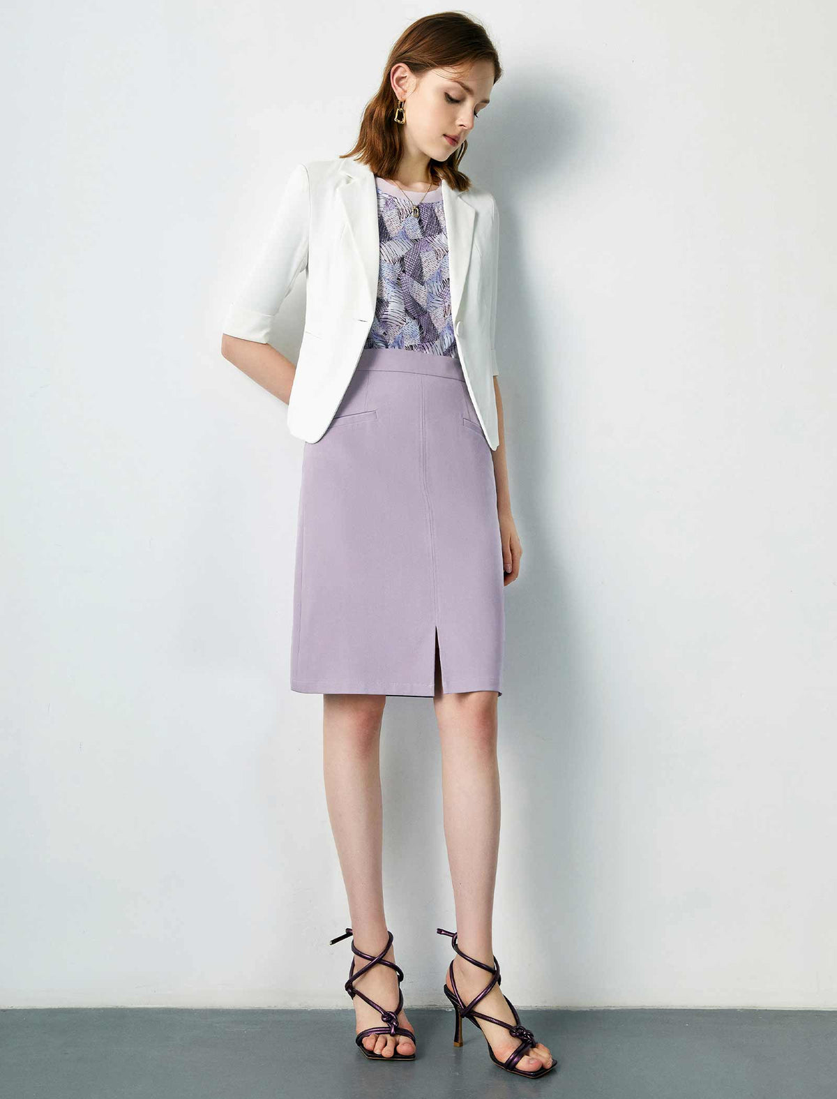 Solid Front Slit Skirt