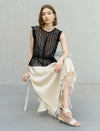 Solid Color Lace Hem Midi Skirt