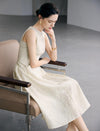 Textured Floral Sleeveless Beaded-Neckline A-Line Midi Dress