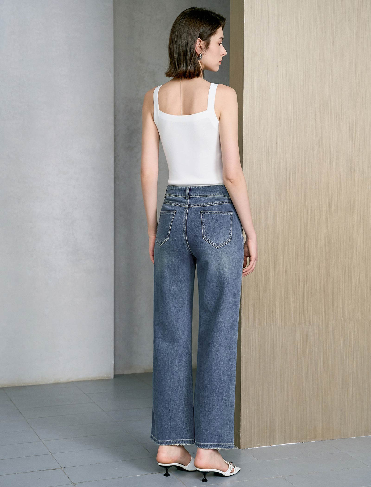 High Waist Stretch Straight Leg Ankle Length Jeans