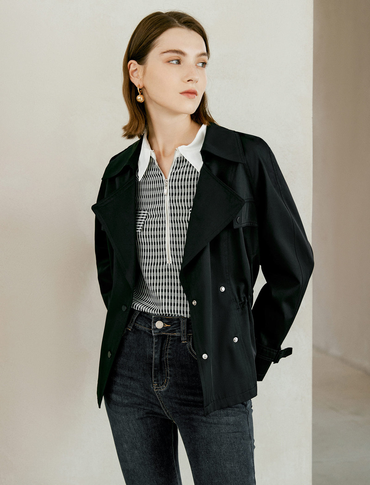 Collared Long Sleeve Belted Trench Coat