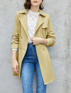 Drawstring Waist Double-Breasted Long Sleeve Trench Coat
