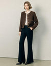 Wool Blend Shimmer Crewneck Button-Front Cropped Jacket