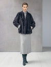 Textured Turtleneck Pearl-Chain Belted Long Sleeve Midi Dress