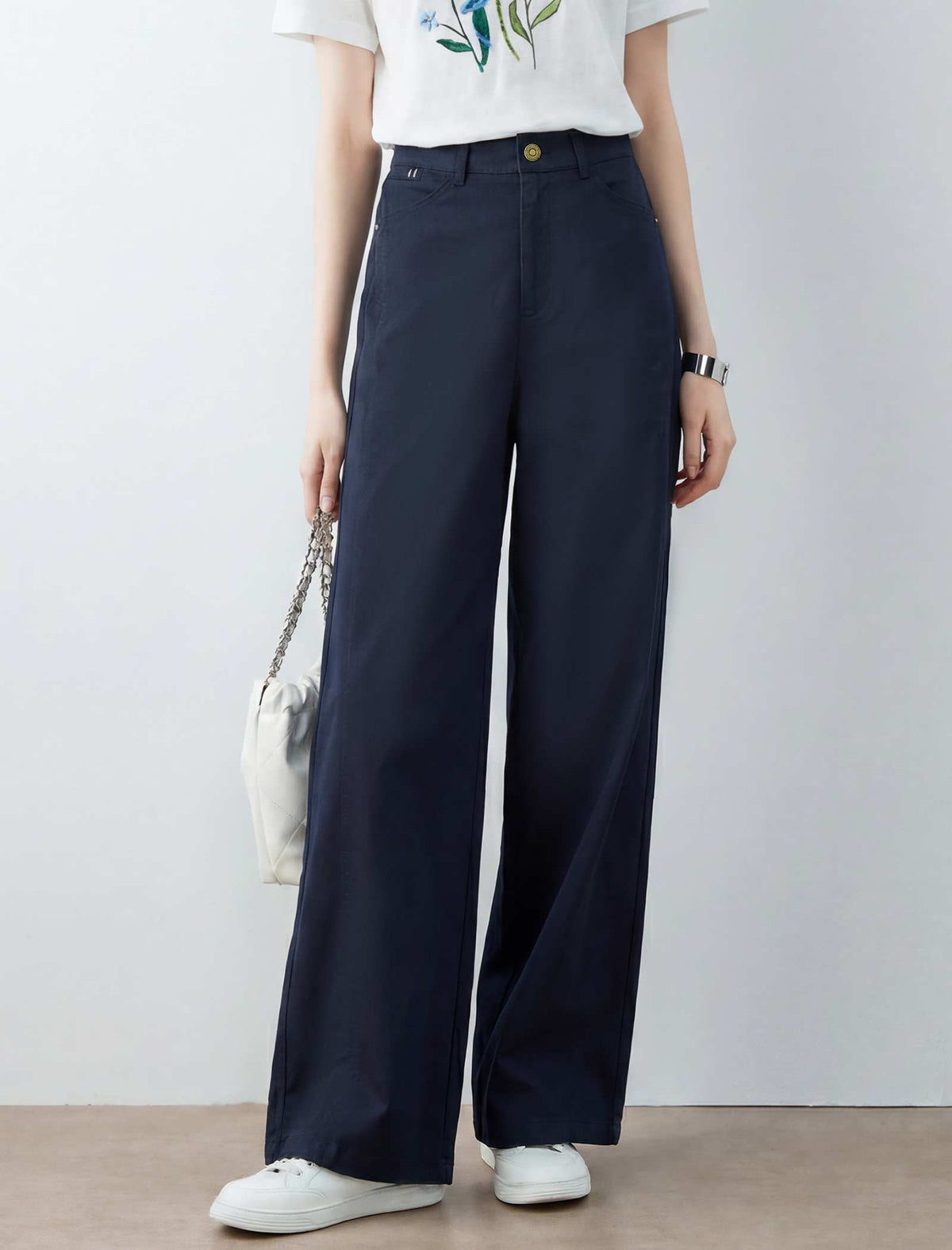 High Waisted Wide Leg Cotton Pants