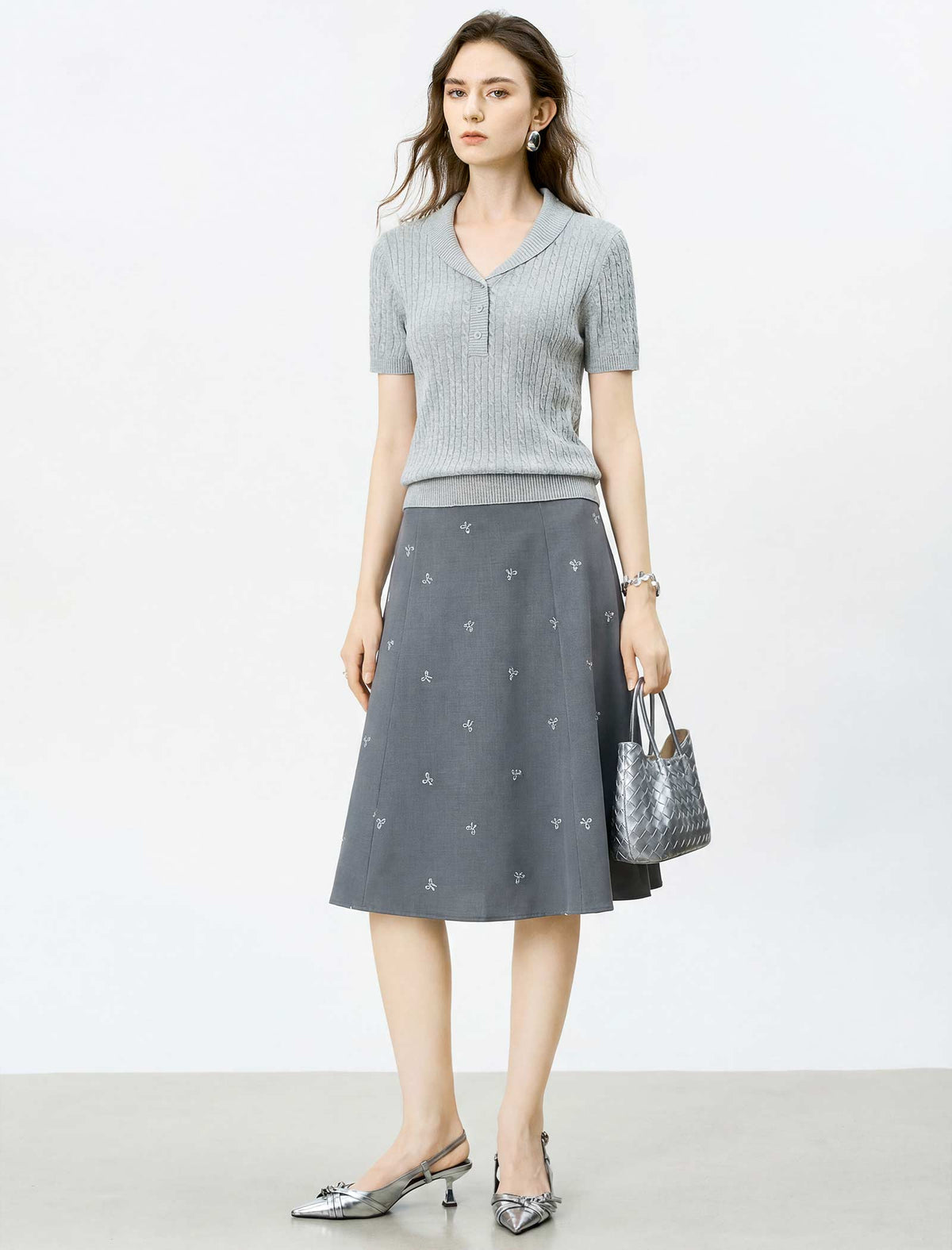Cable Knit Short-Sleeve Polo Top