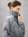 Wave-Quilted Stand-Collar Balloon-Sleeve Cropped Puffer Jacket