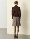 Brown Plaid Front Slit Midi Skirt