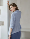 Light Blue Striped 3/4 Sleeve Blazer