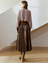 Pleated Faux Leather Midi Skirt