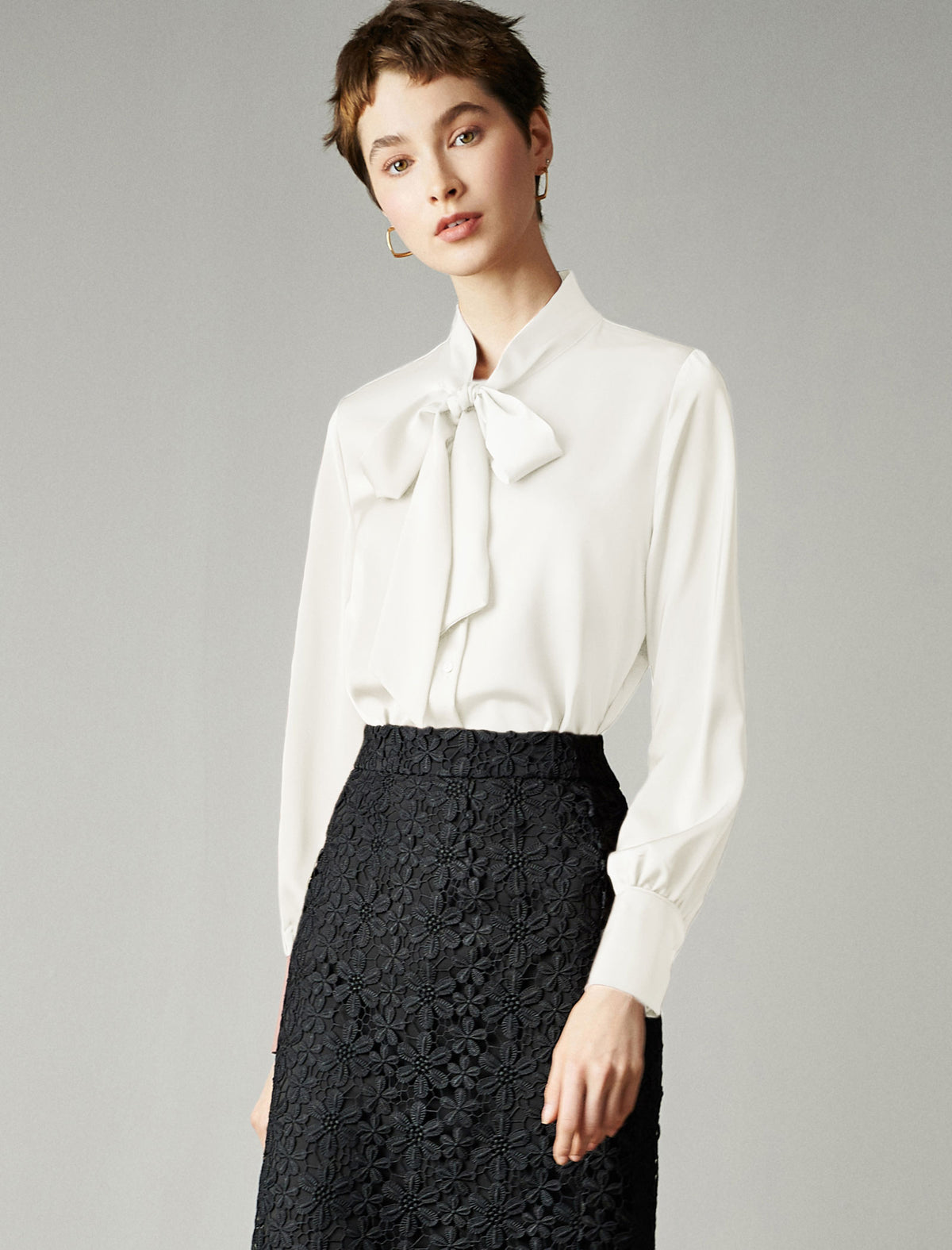 Bow Tie Office Chic Long-Sleeve Blouse