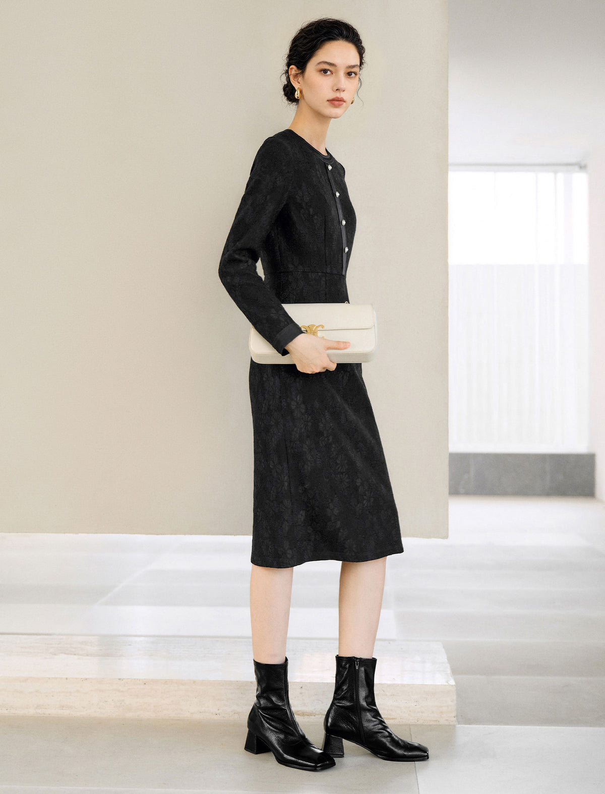 Lace Long Sleeve Fitted Straight-Fit Dress