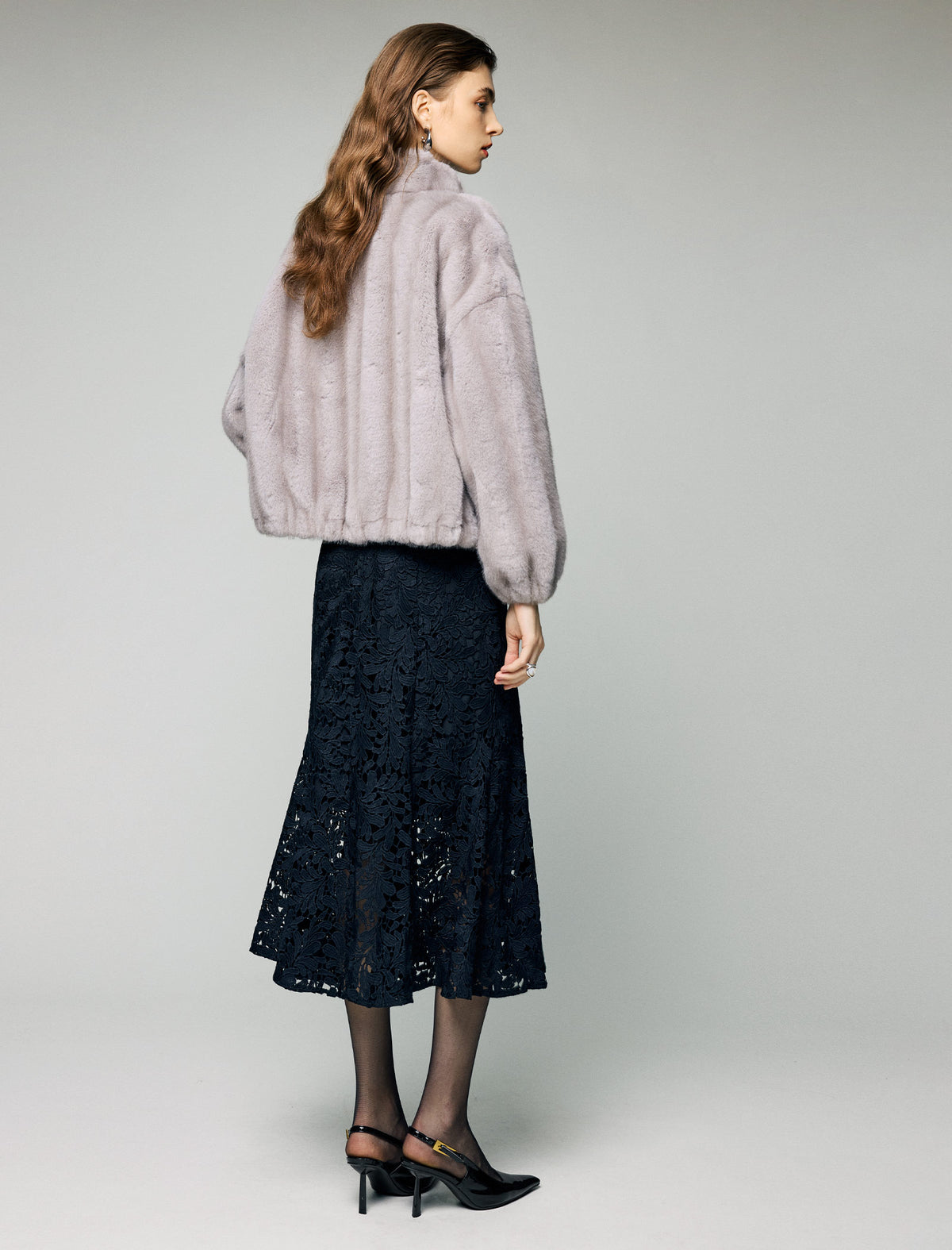 Stand-Collar Balloon-Sleeve Zip-Front Cropped Jacket