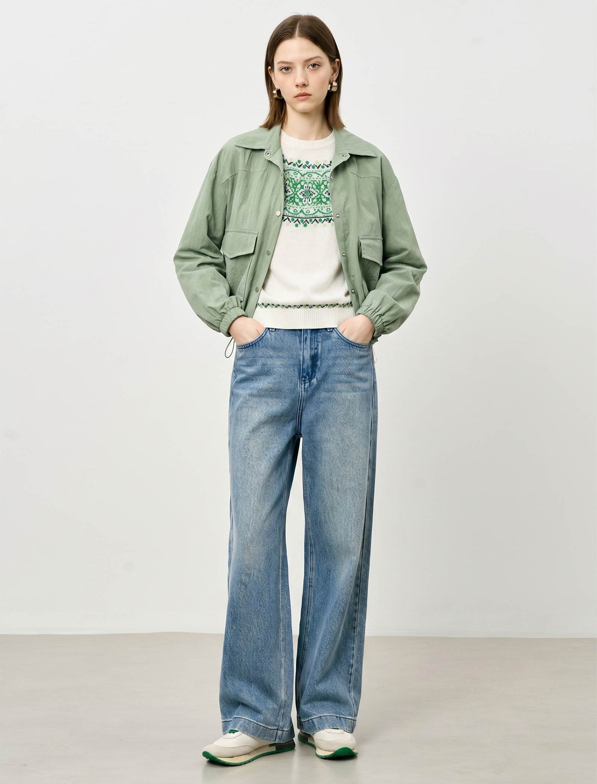 Sage Green Cropped Utility Cargo Jacket