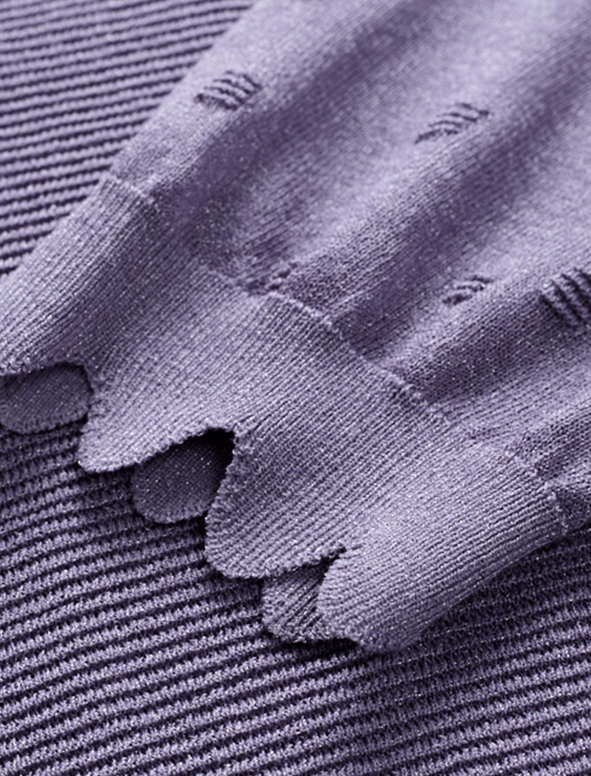 Wavy Texture Scalloped Cuffs Knitted Pullover