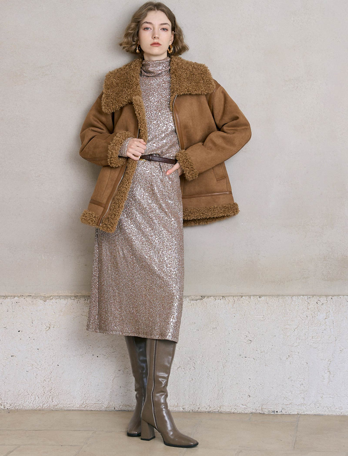 All-Over Sequin Turtleneck Midi Dress
