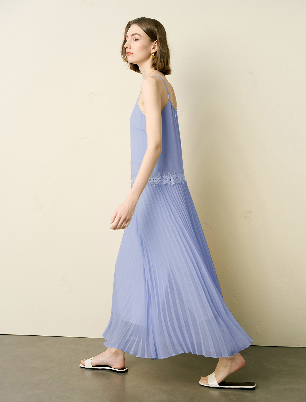 Chic Lace Embellished Pleated Slip Midi Dress