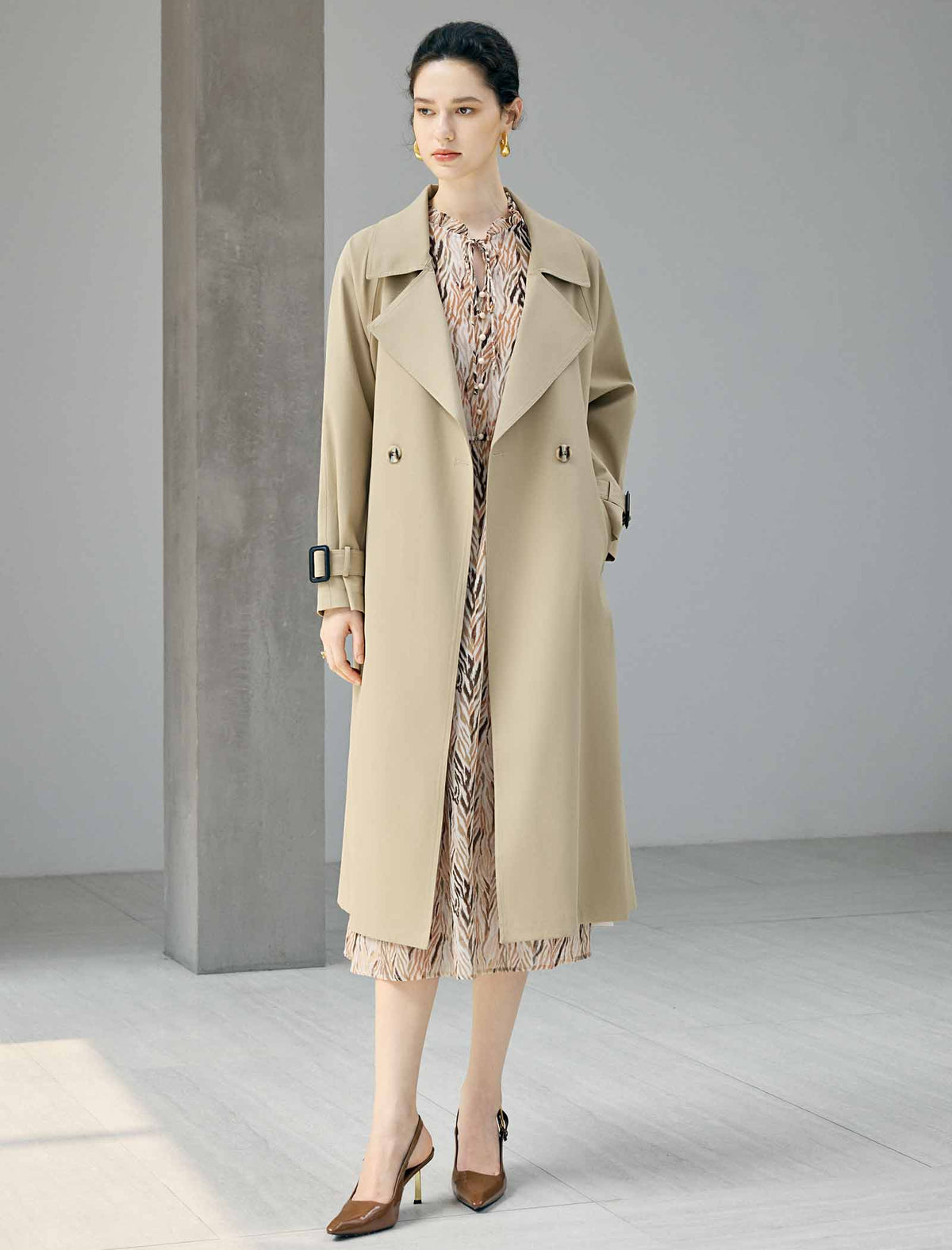 Floral Print Tie Neck Long Sleeve Midi Dress