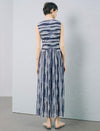 Sleeveless V Neck Watercolor Stripe Wrap Midi Dress