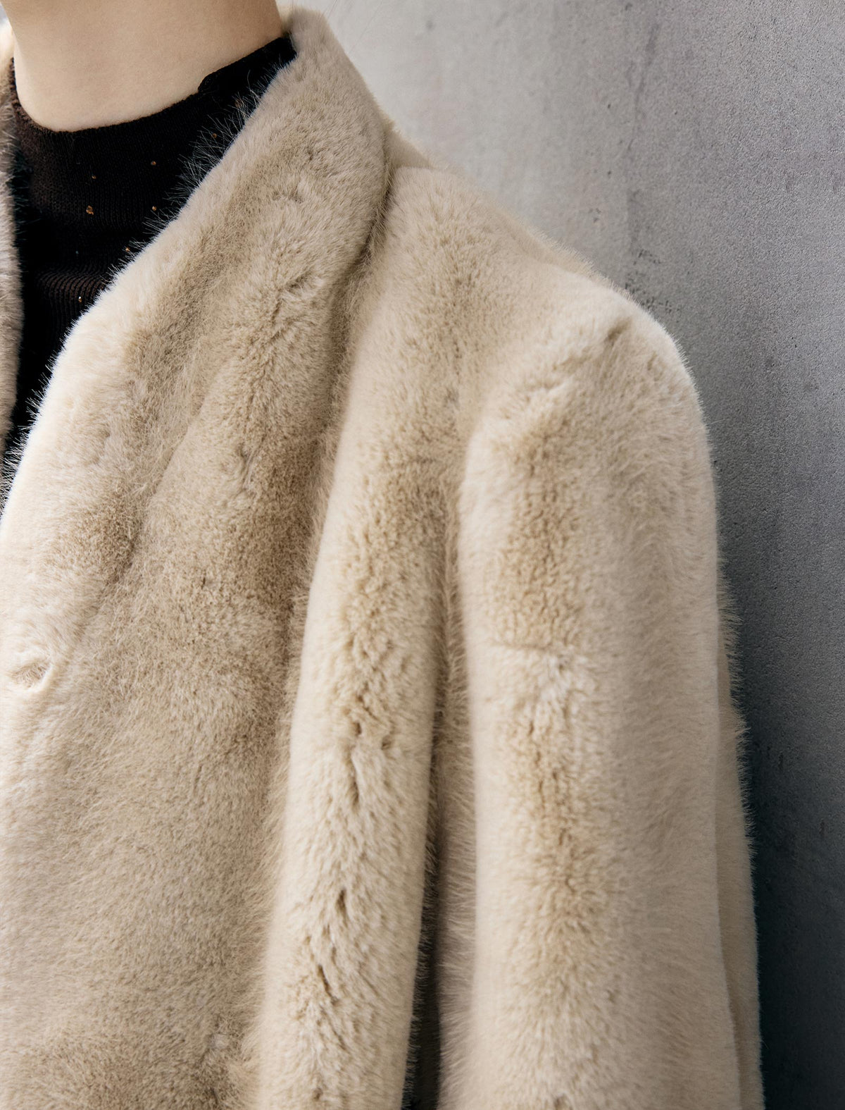 Faux Fur Shawl Collar Long Sleeve Coat