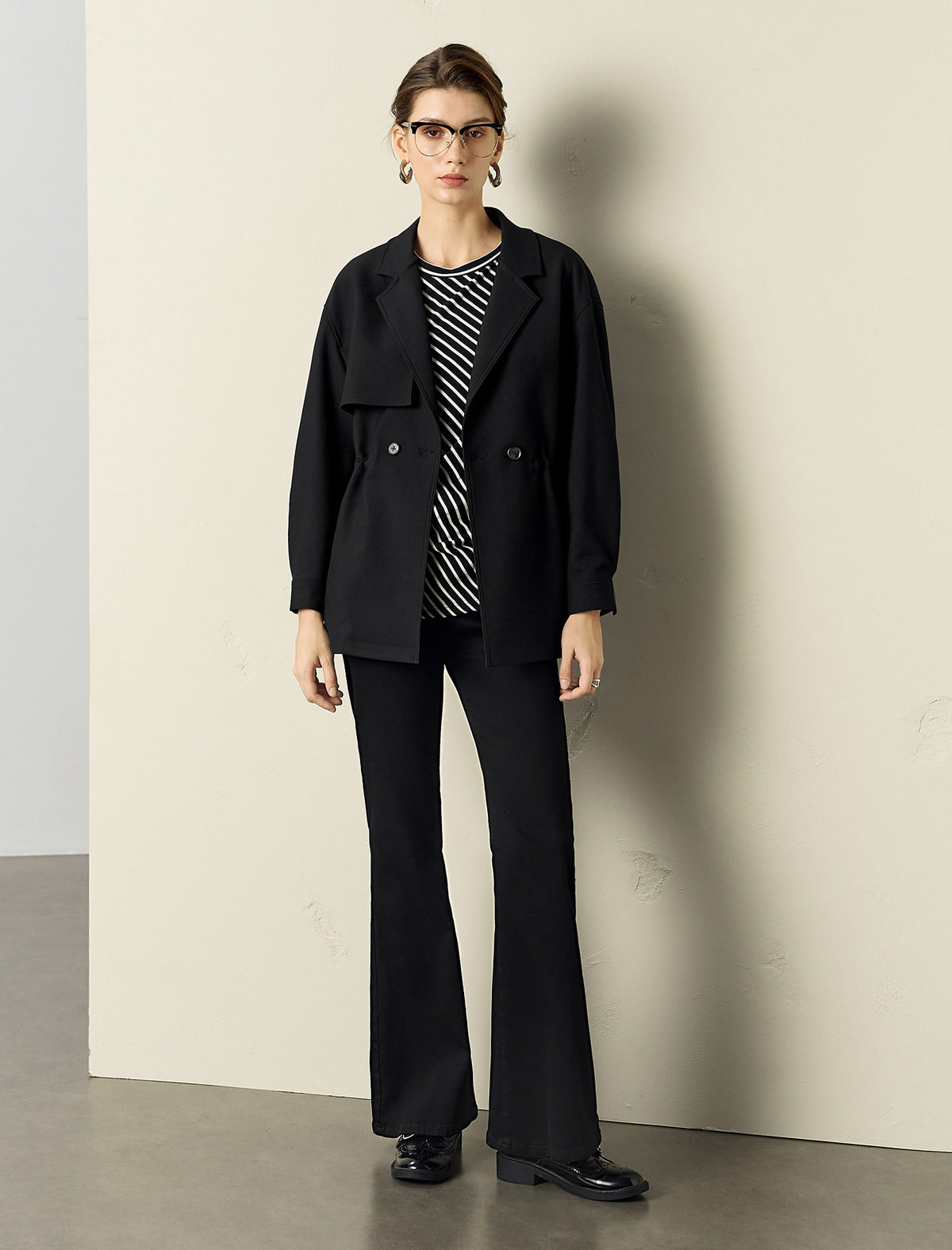 Stripe Long-Sleeve Side-Ruched Top