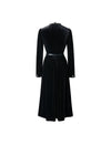 Velvet-Trim Crewneck Fitted Dress