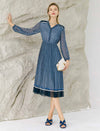 Blue Wave Print Pleated Dress