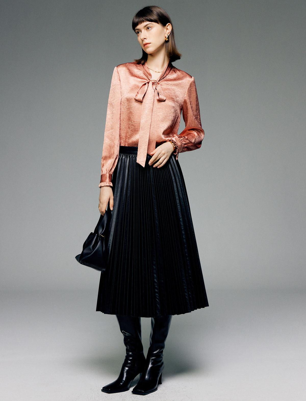 V-Neck Tie-Waist Long-Sleeve Blouse