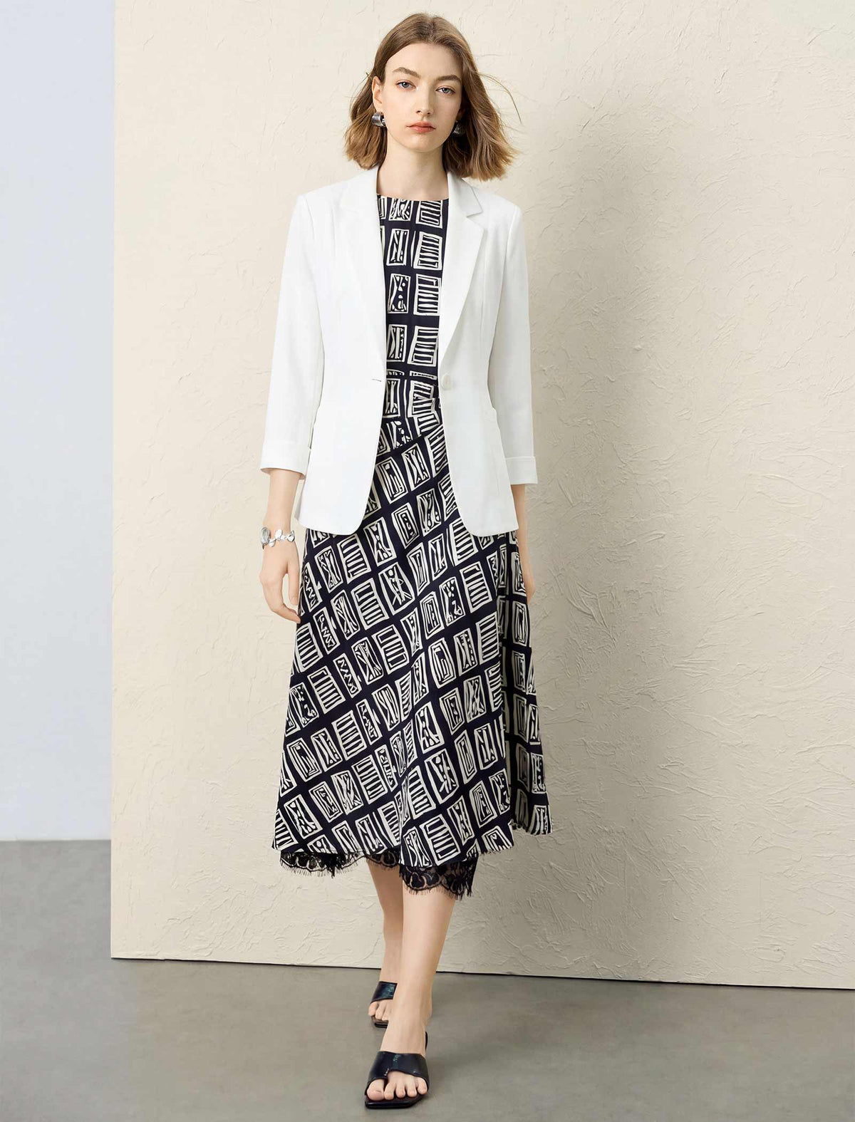 Graphic Print Tencel Linen Midi Dress