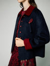 Wool Contrast-Collar Button-Front Cropped Jacket