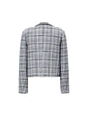 Plaid Tweed Jacket with Pearl Trim Collar