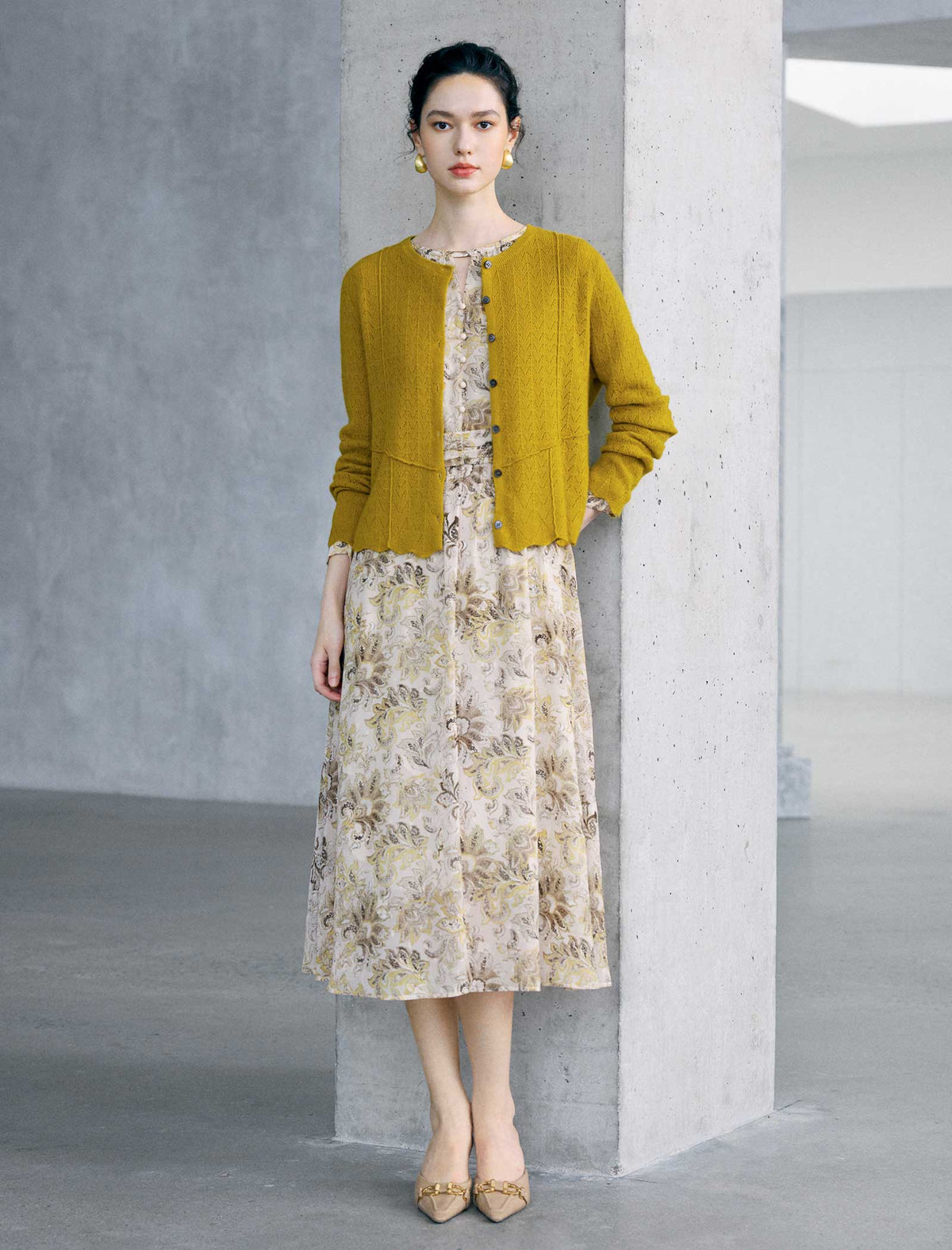 Floral Print Long Sleeve Midi Dress