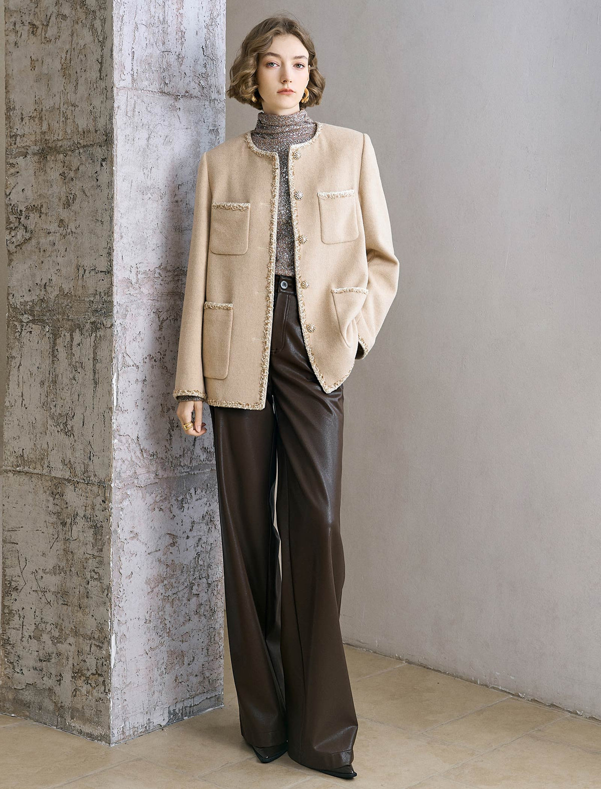 All-Over Sequin Turtleneck Long-Sleeve Top
