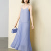 Chic Lace Embellished Pleated Slip Midi Dress - Blue
