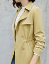 Drawstring Waist Double-Breasted Long Sleeve Trench Coat