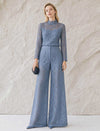 Dusty Blue Lace Wide-Leg Pants