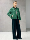 Jacquard Stand-Collar Frog-Button Quilted Cropped Coat