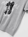 Notched V-Neck Graphic Knit Short Sleeve Top